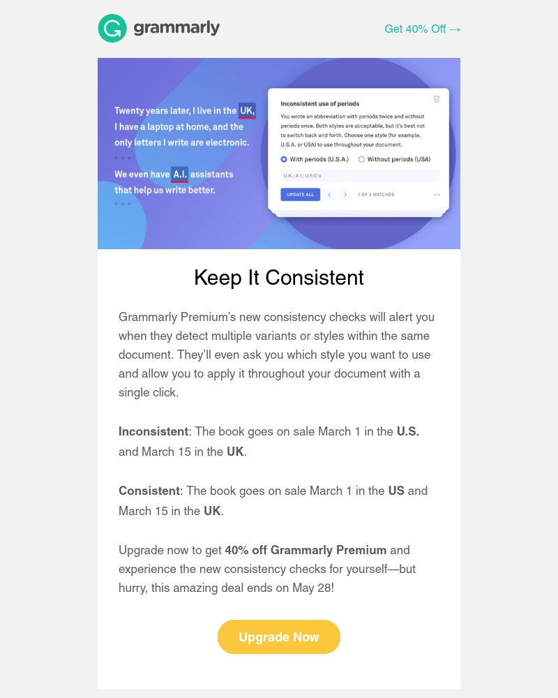 Grammarly - REMINDER: Upgrade by May 28 to Get 40% OFF