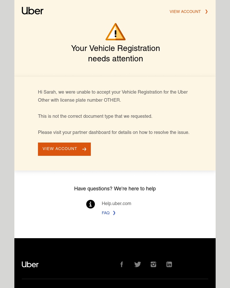 Uber - Reminder: Your account needs attention