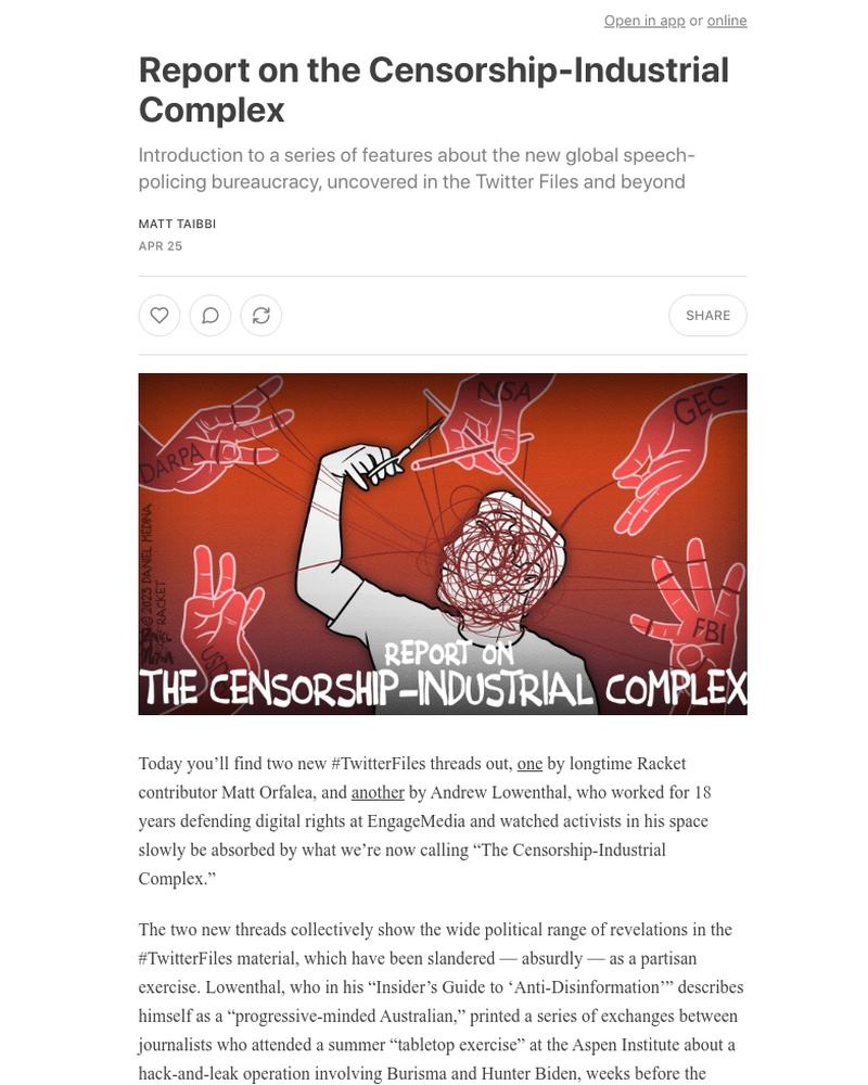 Substack - Report on the Censorship-Industrial Complex