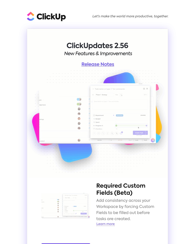 ClickUp - Required Custom Fields (Beta), Mobile Dashboards, Bookmark Cards for Websites, and more!