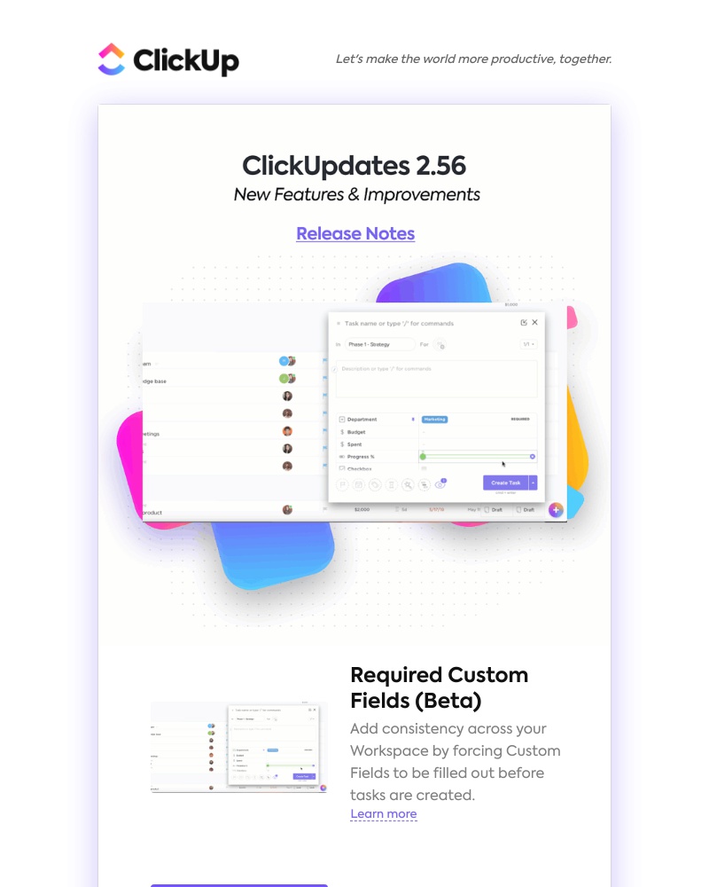 ClickUp - Required Custom Fields (Beta), Mobile Dashboards, Bookmark Cards for Websites, and more!