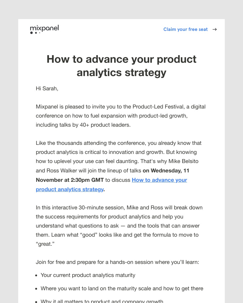 Mixpanel - Reserve your seat | How to advance your product analytics strategy