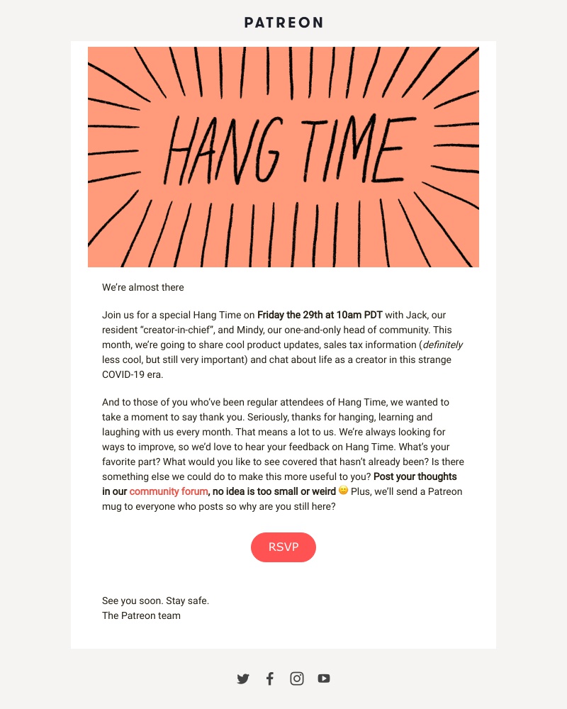 Patreon - RSVP now: Hang Time is less than a week away 🚨