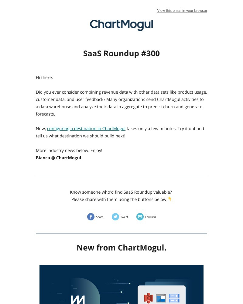  - 🚀 SaaS Roundup: Configure a destination in ChartMogul.