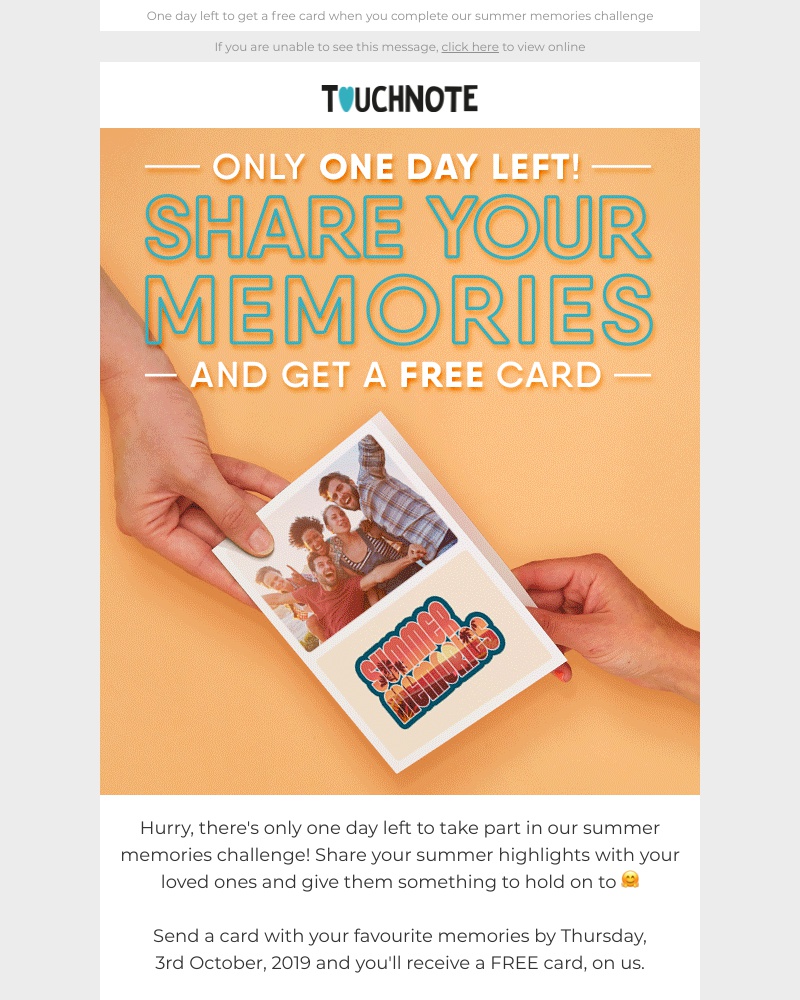 TouchNote - Sarah, 24 hours left to complete the challenge!