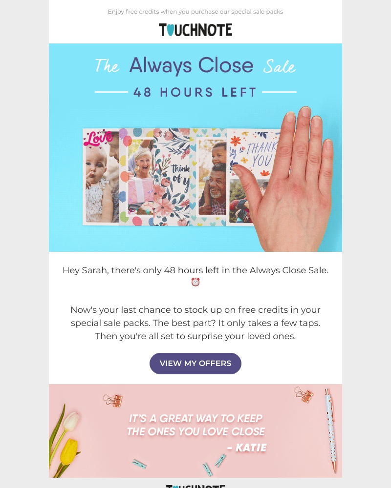 TouchNote -  Sarah, 48 hours left to claim free cards! ⏰
