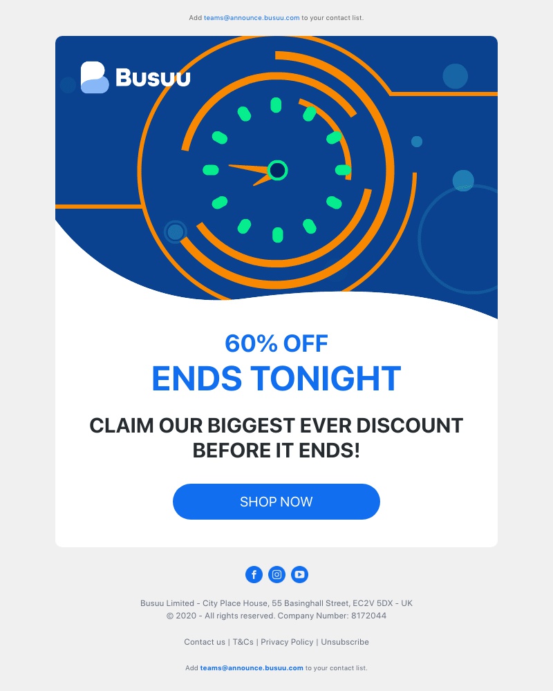 Busuu - 🚨🚨Sarah, 60% off ends tonight 🚨🚨     
