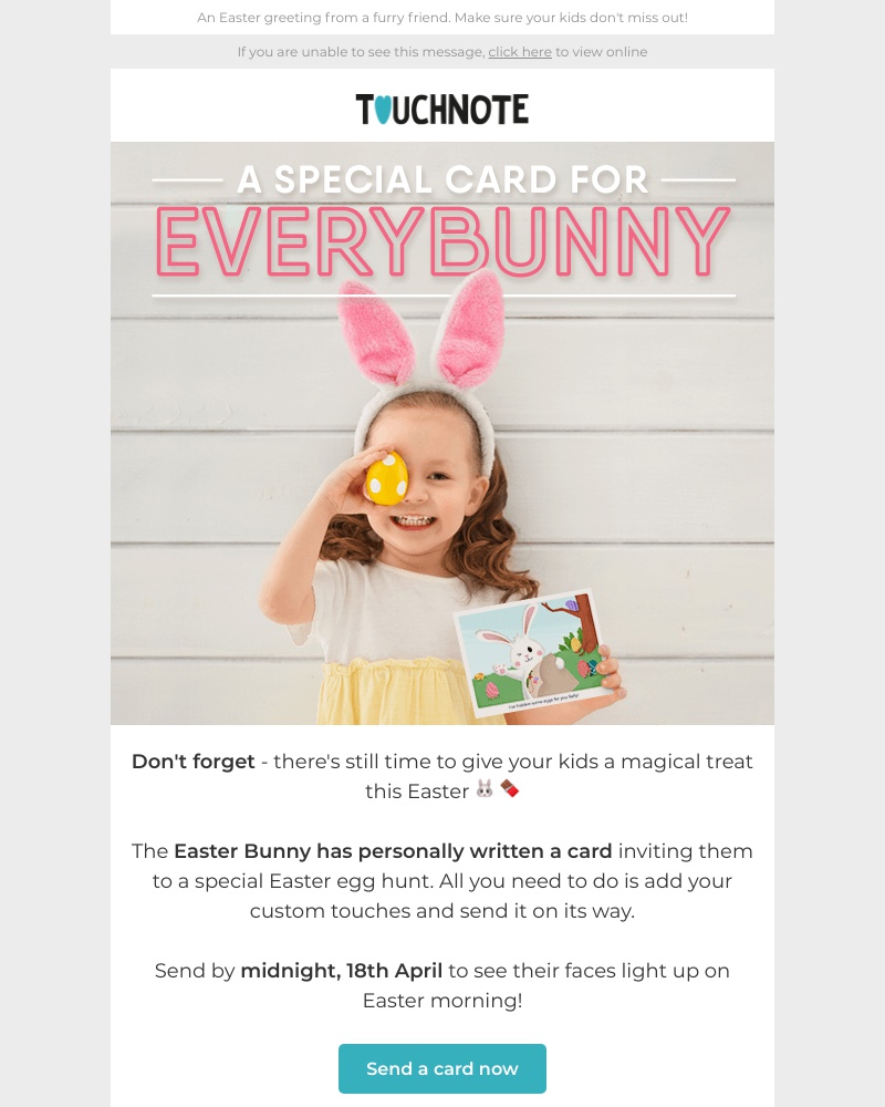 TouchNote - 🐰 Sarah, don't forget to send a message from the Easter Bunny