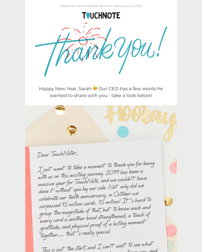 TouchNote - Sarah, here's to the year ahead 🎉