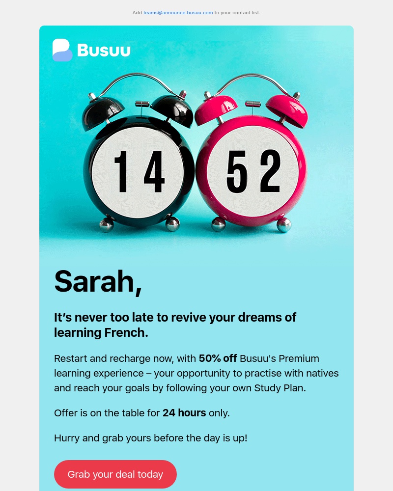Busuu - Sarah, here's your chance to turn your language learning around 💪