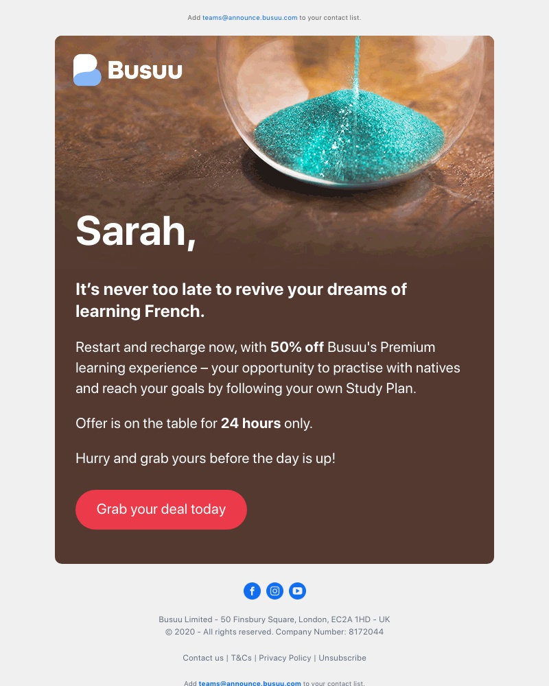 Busuu - Sarah, here's your chance to turn your language learning around 💪
