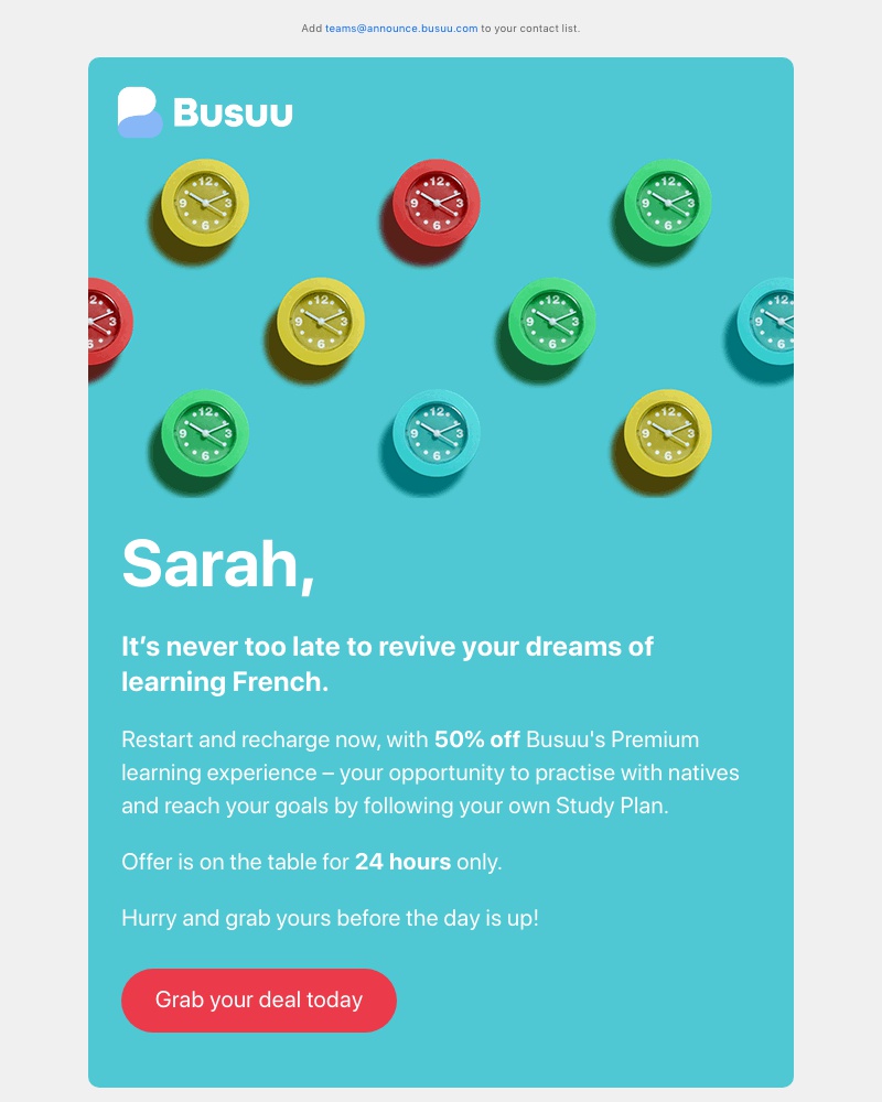Busuu - Sarah, here's your chance to turn your language learning around 💪