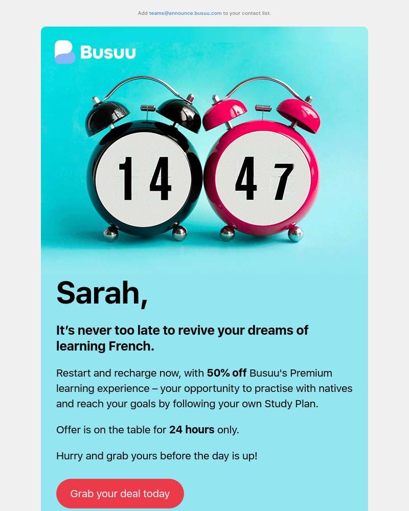 Busuu - Sarah, here's your chance to turn your language learning around 💪
