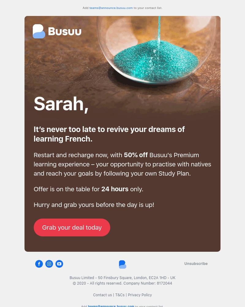 Busuu - Sarah, here's your chance to turn your language learning around 💪