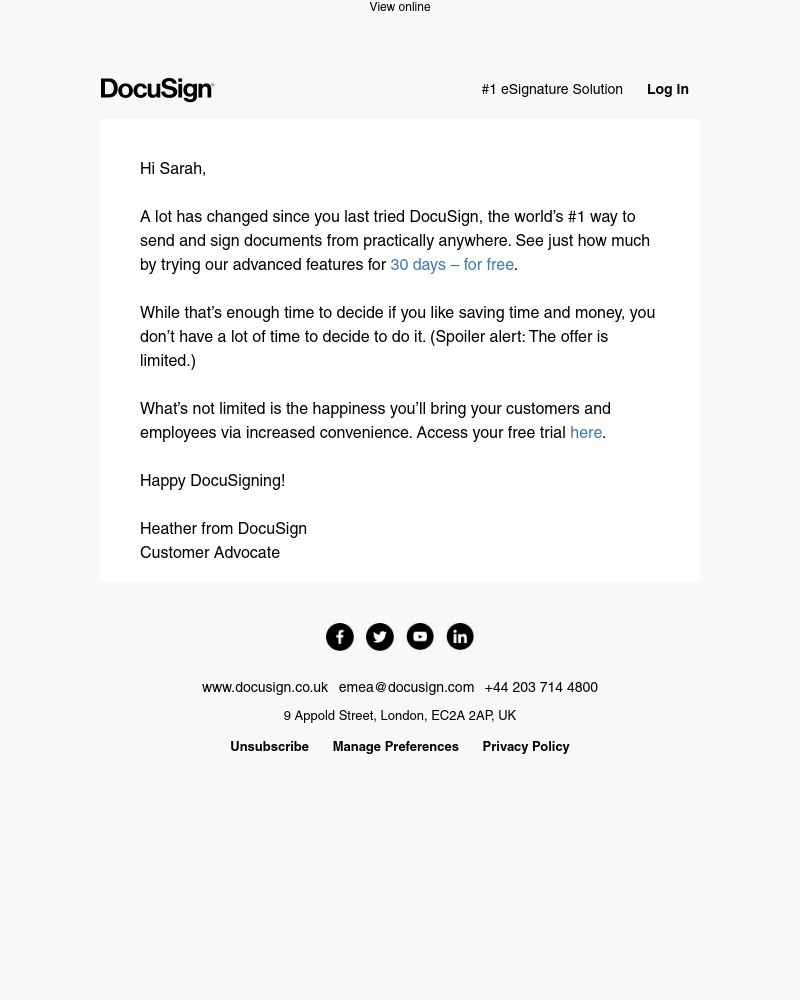 Docusign - Sarah it's been a while...