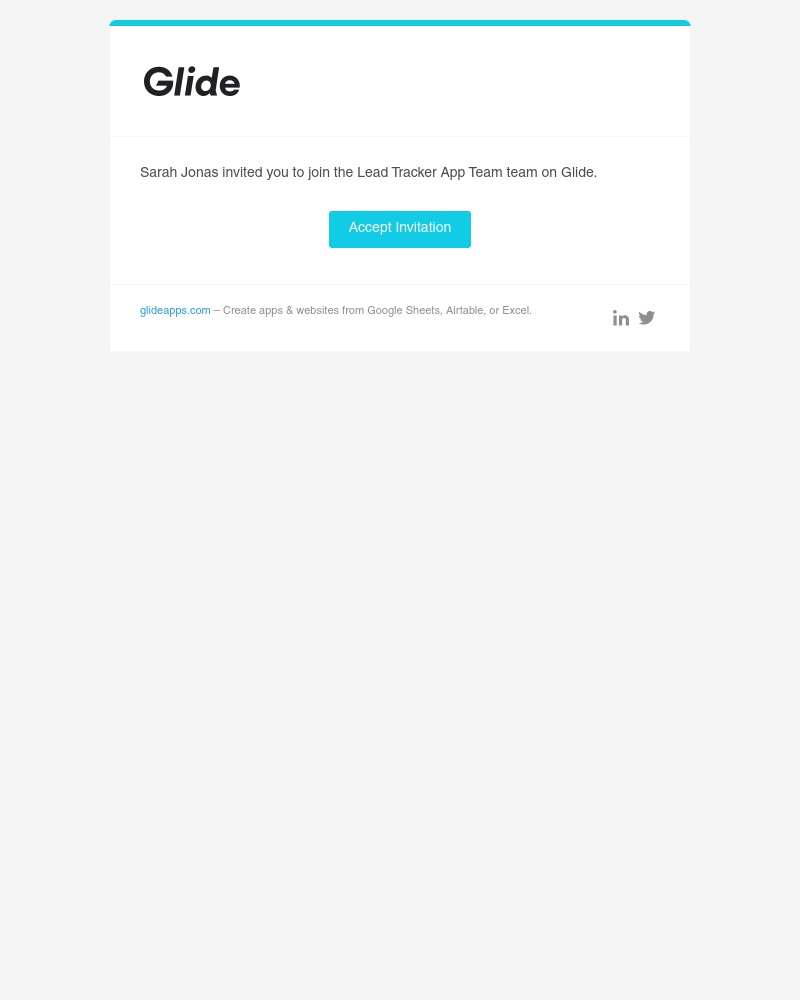 Glide - Sarah Jonas invited you to join the Lead Tracker App Team team