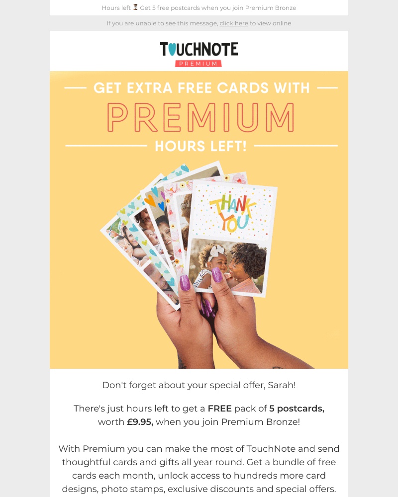 TouchNote - 👀 Sarah, last chance to get your free postcards!