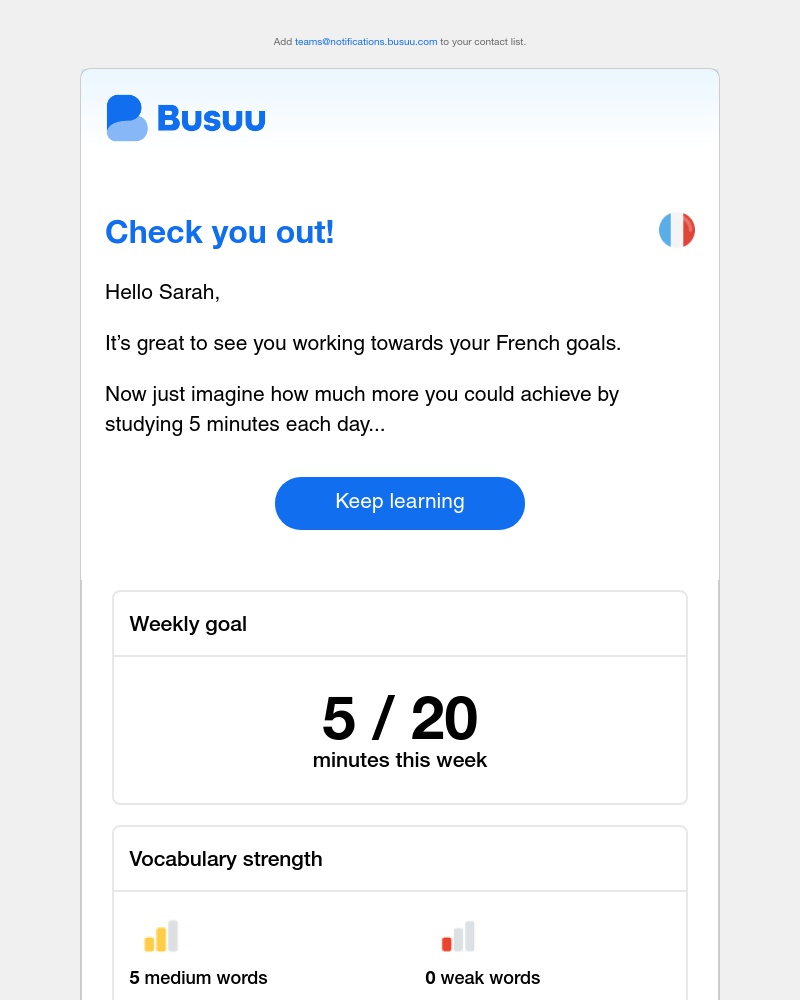 Busuu - Sarah, see how far your French has come...