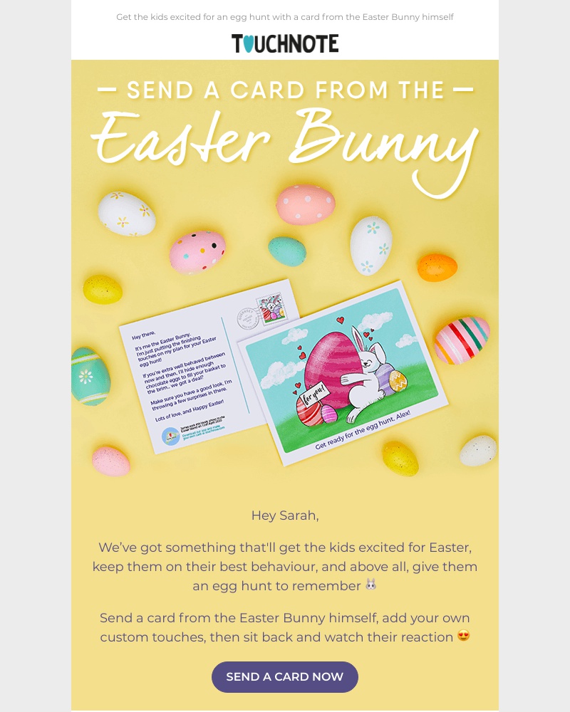 TouchNote - Sarah, send the kids a card from the Easter Bunny 🐰