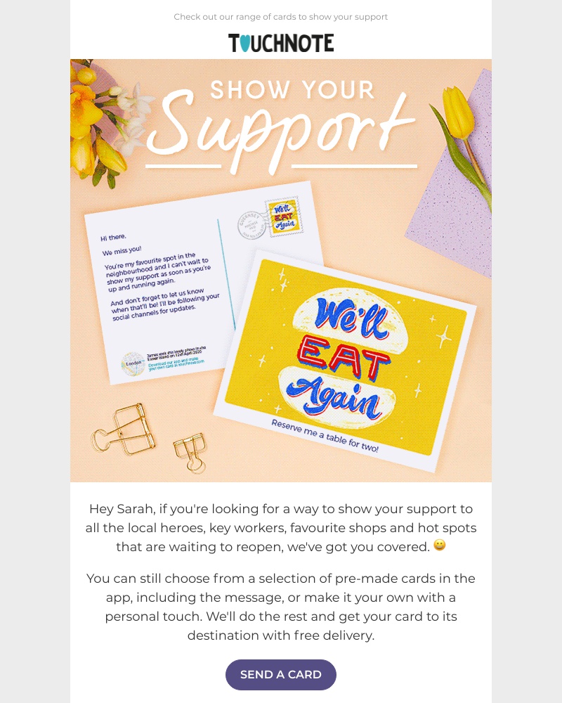 TouchNote -  Sarah, show your support and send a card to key workers 💌 