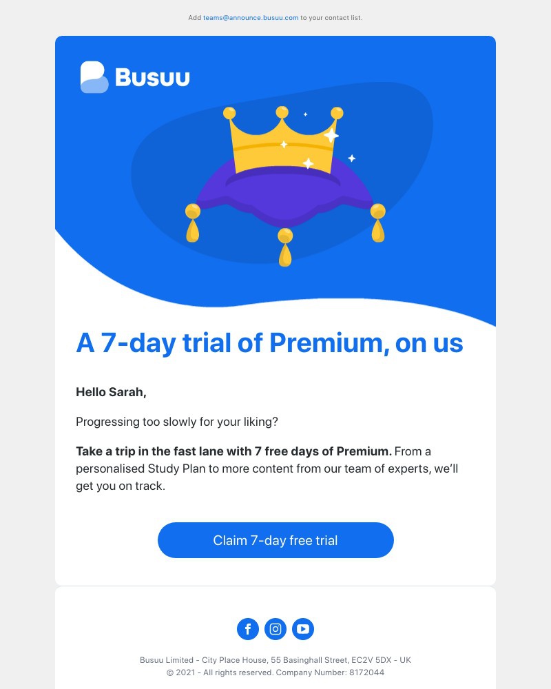 Busuu - Sarah, tired of slow progress? 😫  Try 7 days of Premium