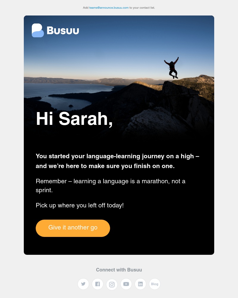 Busuu - Sarah, we’ve not seen you in a while😢