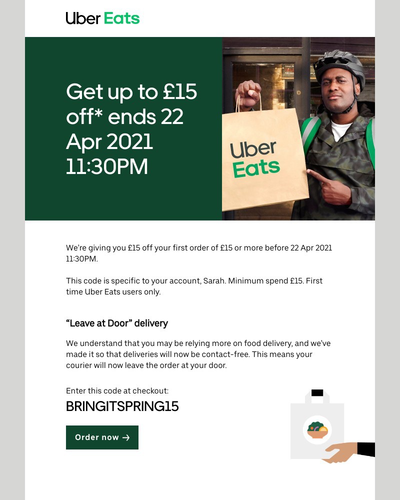 Uber Eats - Sarah, your discount is still available
