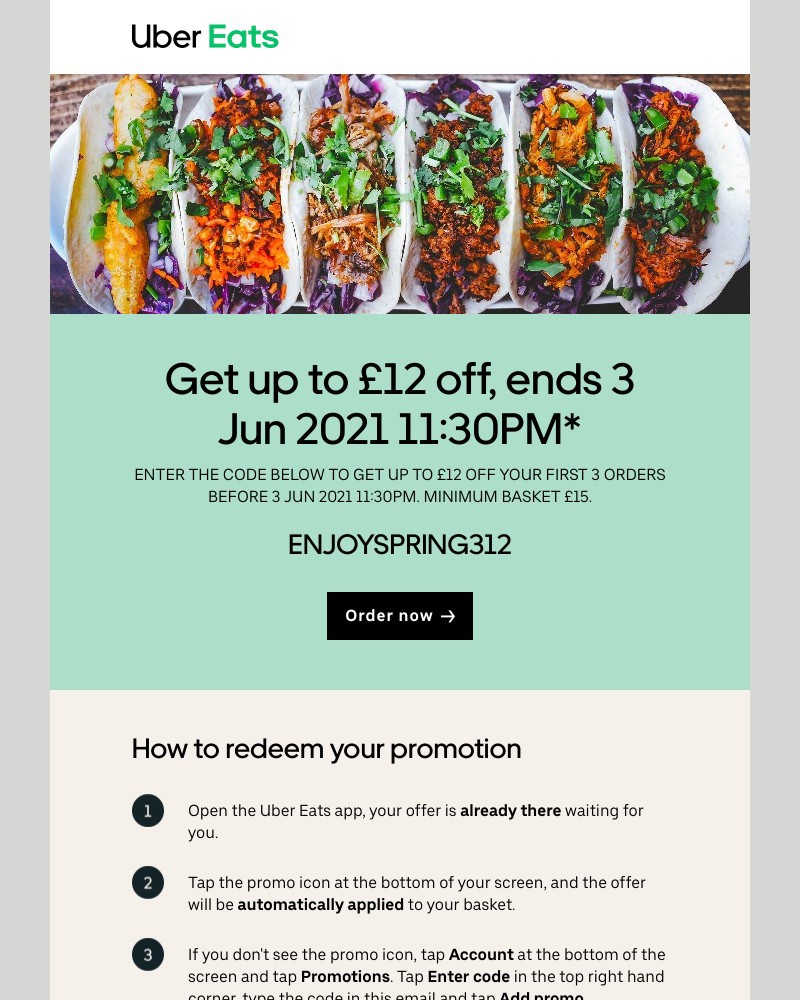 Uber Eats - Sarah, your discount is still available