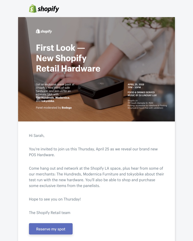 Shopify - Sarah, you're invited to an exclusive Shopify event