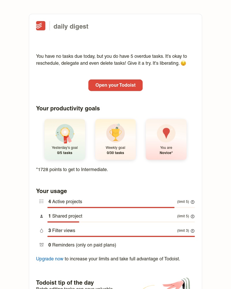 Todoist - Sarah’s task(s) for May 7 2023 → 5 overdue