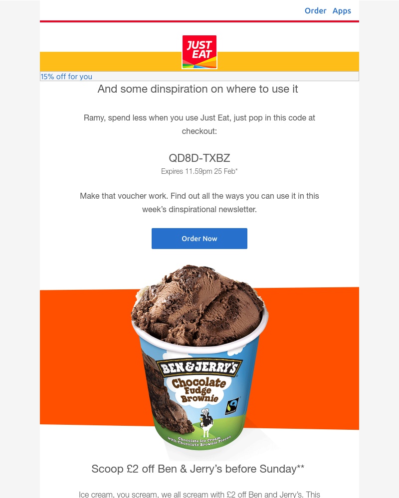 Just Eat - Save 15% on everything on Just Eat, Ramy