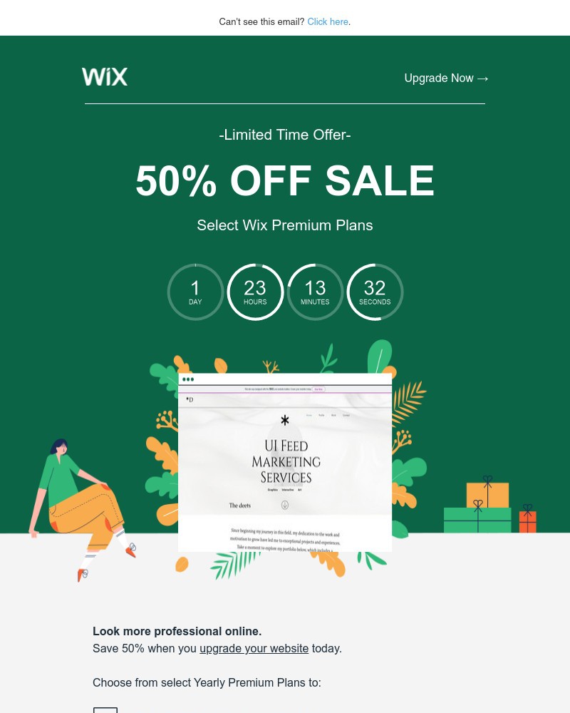 Wix - Save 50% and get a free domain when you upgrade your site today