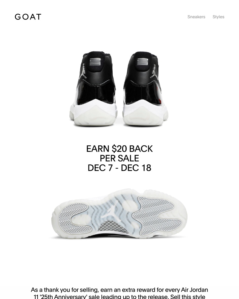 Goat - Sell any Air Jordan 11 Retro '25th Anniversary' to earn back