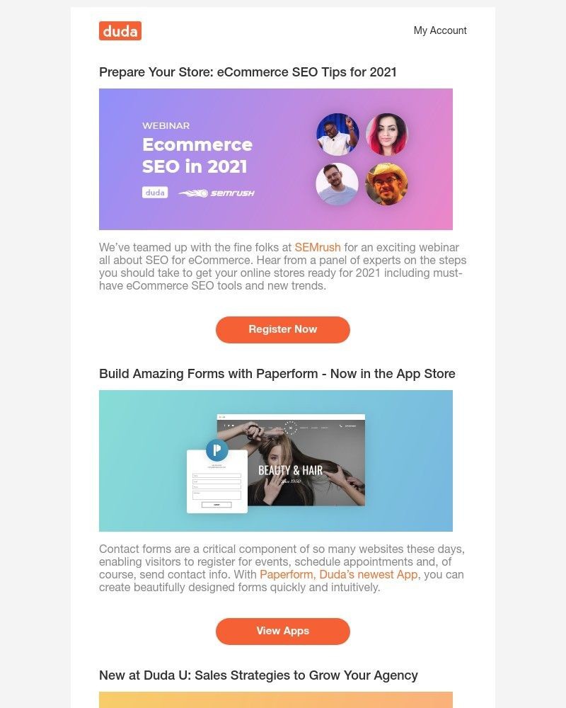 Duda - SEMrush Webinar Invite, New App & Courses, Duda Featured in TechCrunch
