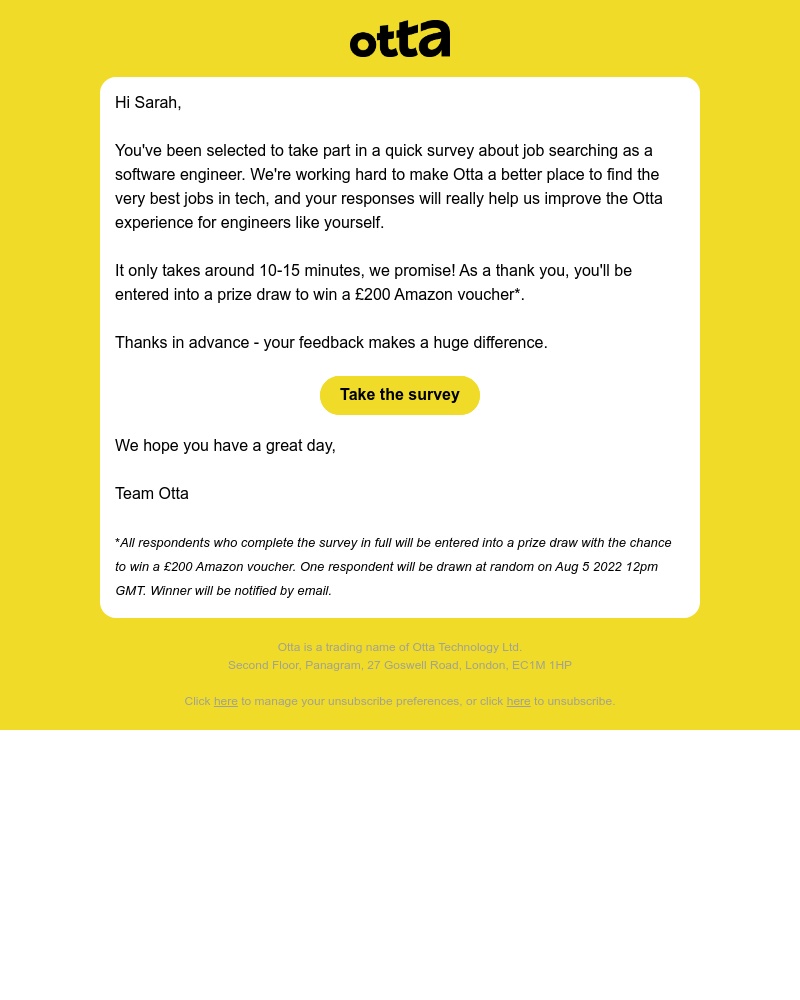 Otta - Share your thoughts for the chance to win £200 💛