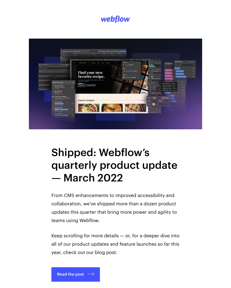 Webflow - Shipped: Webflow’s quarterly product update — March 2022