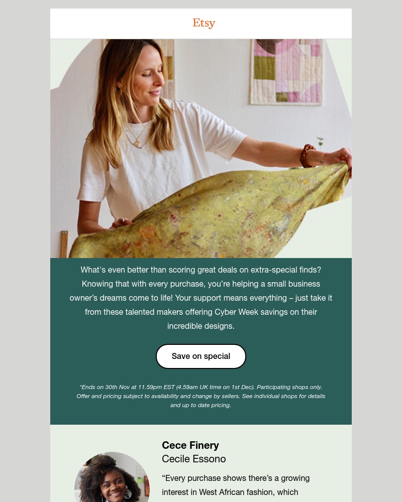 Etsy - Small shops, big savings