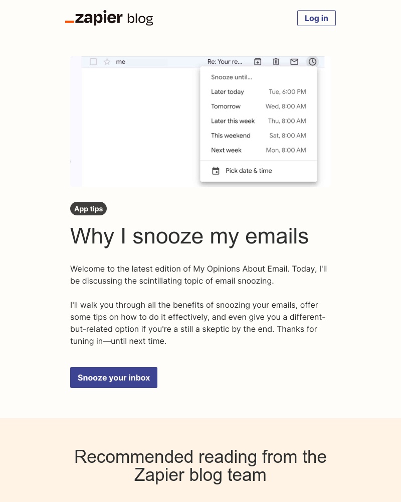 Zapier - Snooze your emails