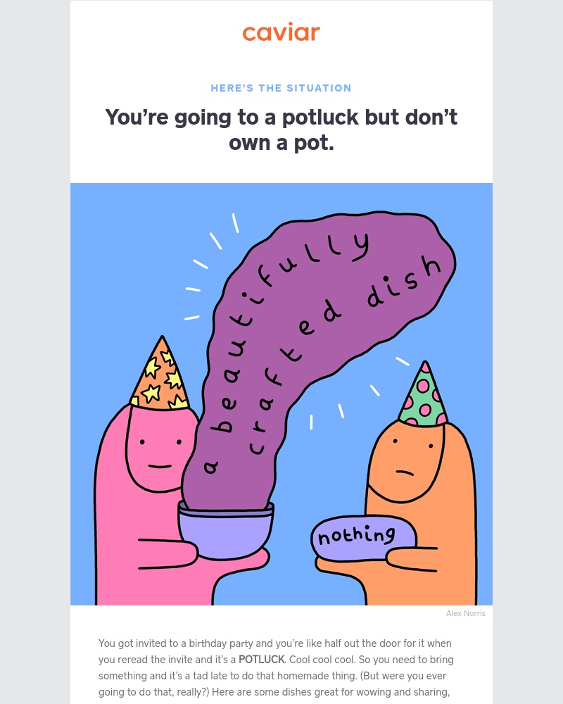  - So you’re going to a bring-food party