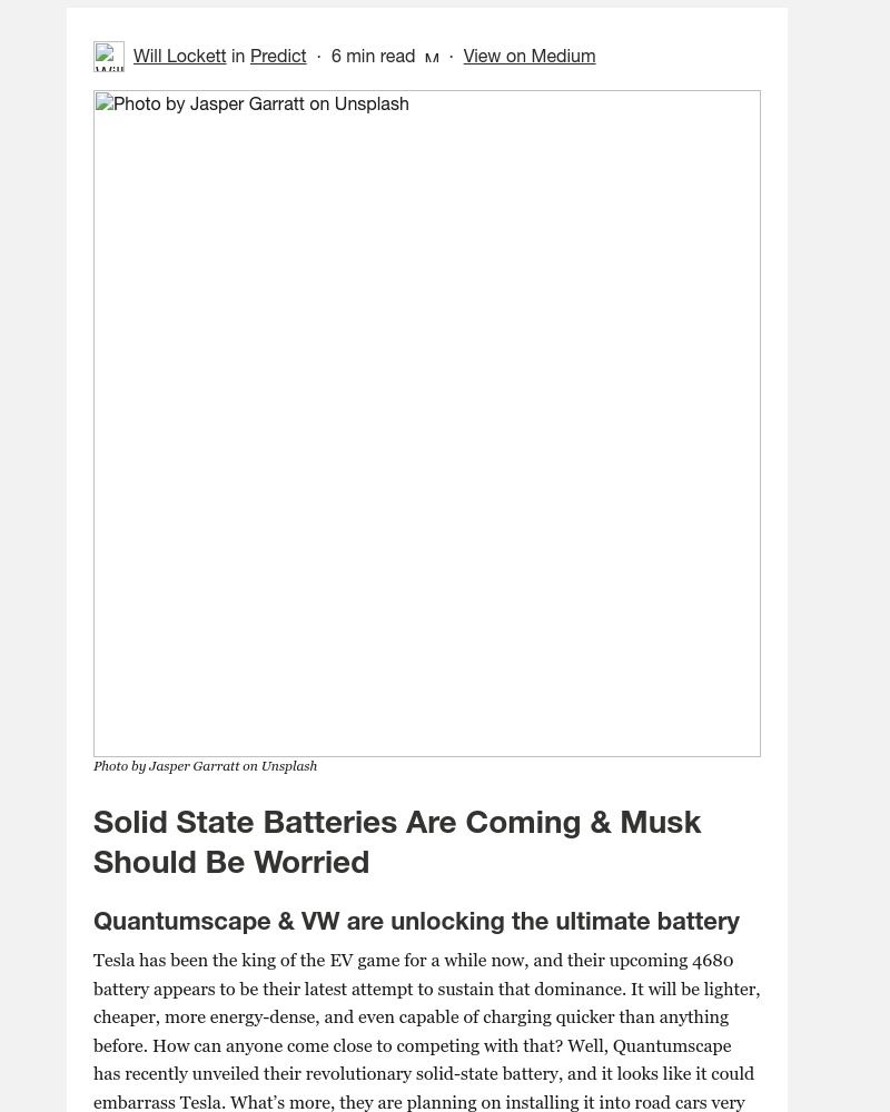 Medium - Solid State Batteries Are Coming & Musk Should Be Worried