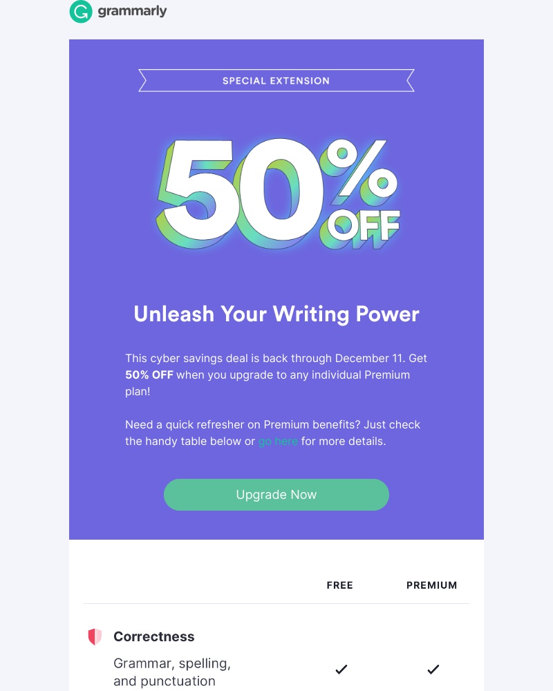 Grammarly - Special Extension: 50% OFF for Cyber Savings!