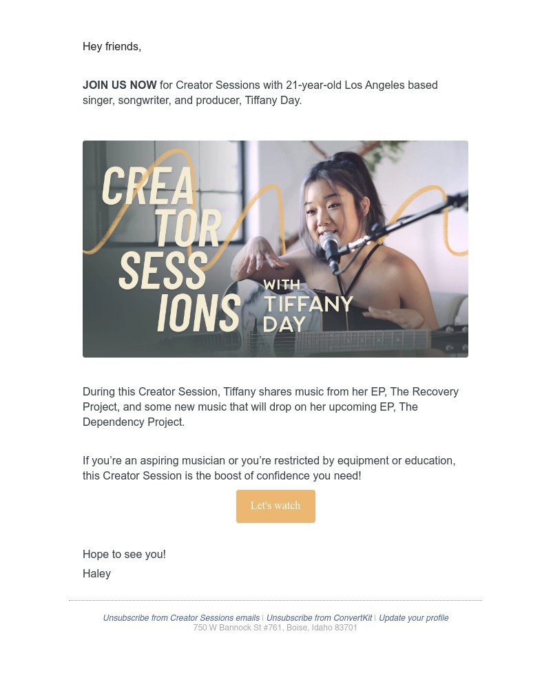 ConvertKit - 🎤 STARTING NOW: 21-year-old Singer, Songwriter, and Producer Tiffany Day on Creator Sessions 