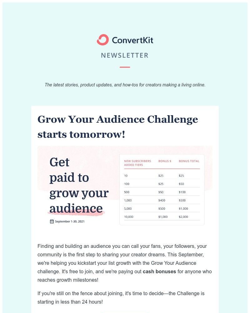 ConvertKit - 💰Starts Tomorrow: Get paid to grow your audience