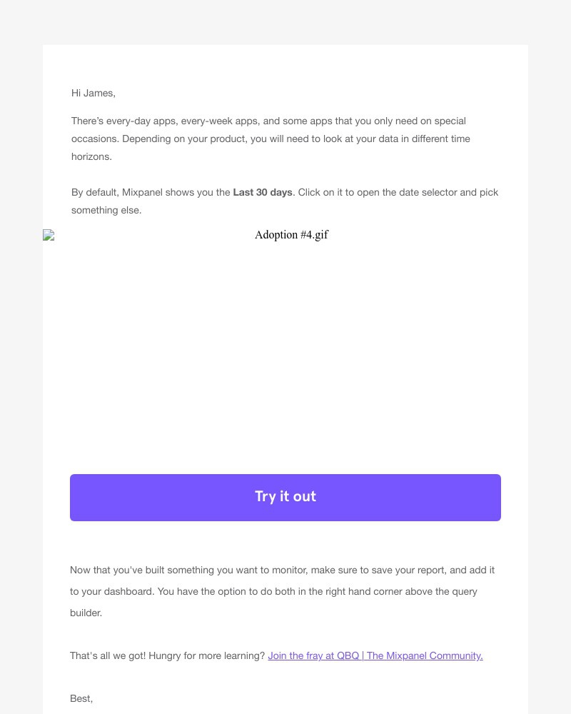 Mixpanel - Step 4: Choose a time frame, save and share reports