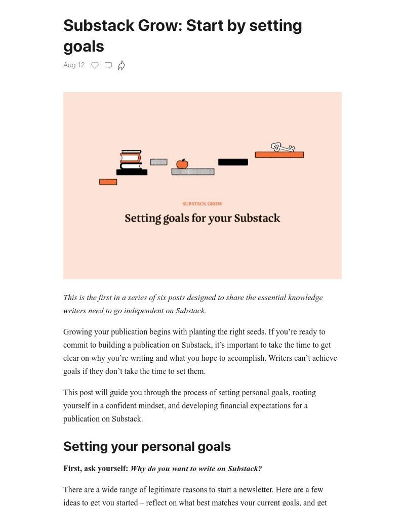 Substack - Substack Grow: Start by setting goals