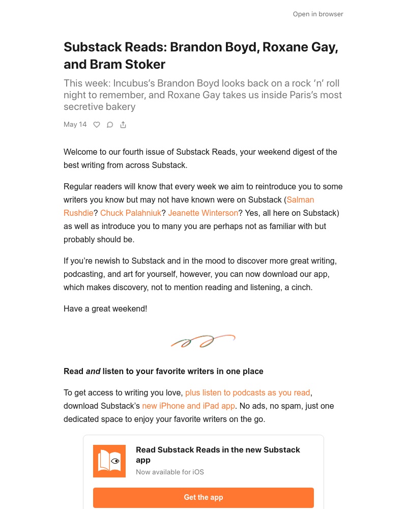 Substack - Substack Reads: Brandon Boyd, Roxane Gay, and Bram Stoker