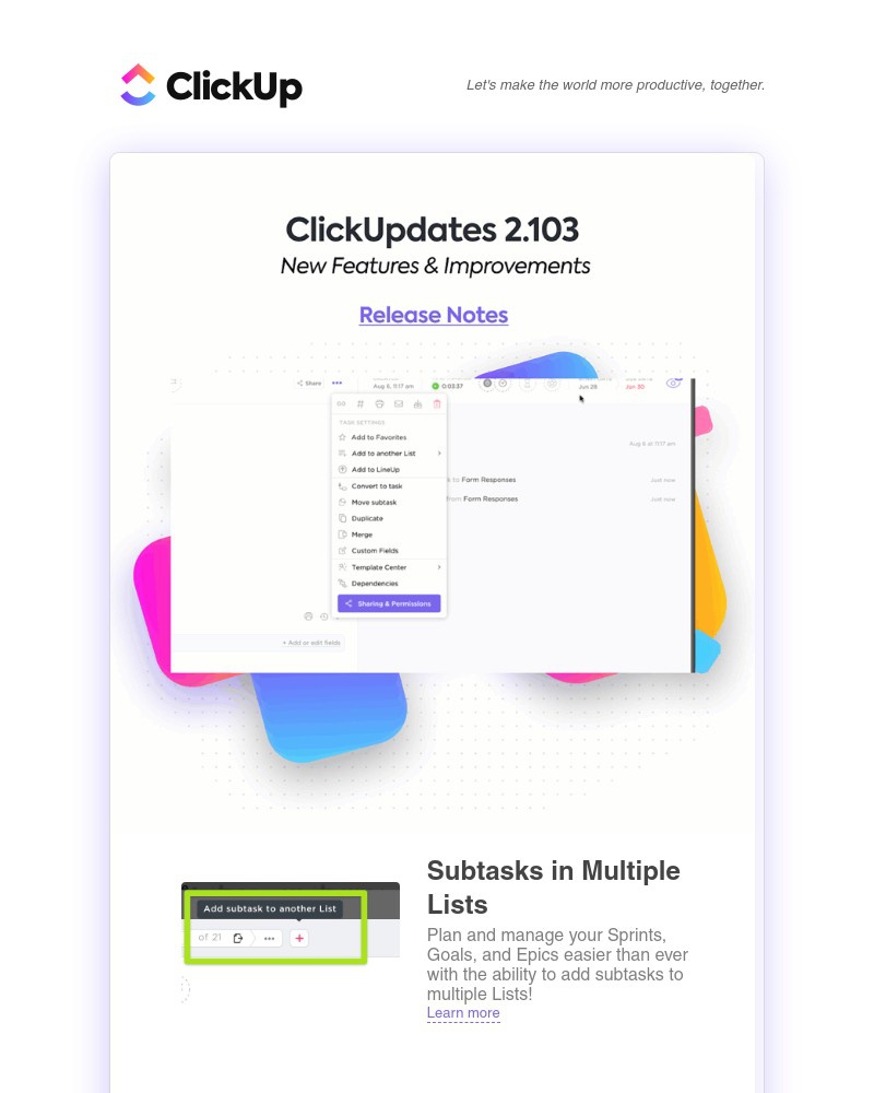ClickUp - Subtasks in Multiple Lists, Pop-Up Message when Deleting Tasks in Multiple Lists, Canny Integration, ➕ more!