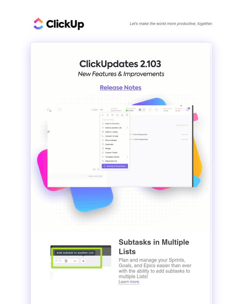 ClickUp - Subtasks in Multiple Lists, Pop-Up Message when Deleting Tasks in Multiple Lists, Canny Integration, ➕ more!