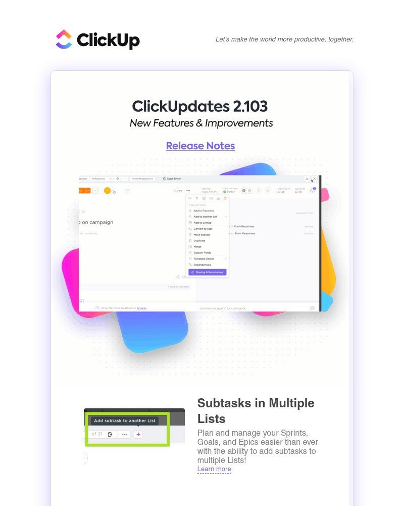 ClickUp - Subtasks in Multiple Lists, Pop-Up Message when Deleting Tasks in Multiple Lists, Canny Integration, ➕ more!