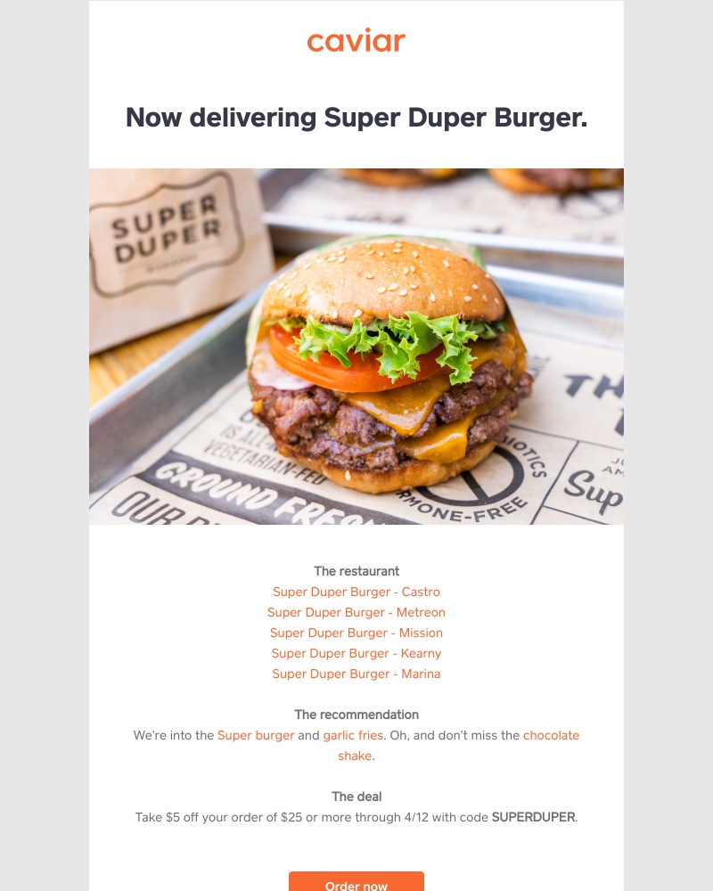  - Super Duper Burger is now on Caviar